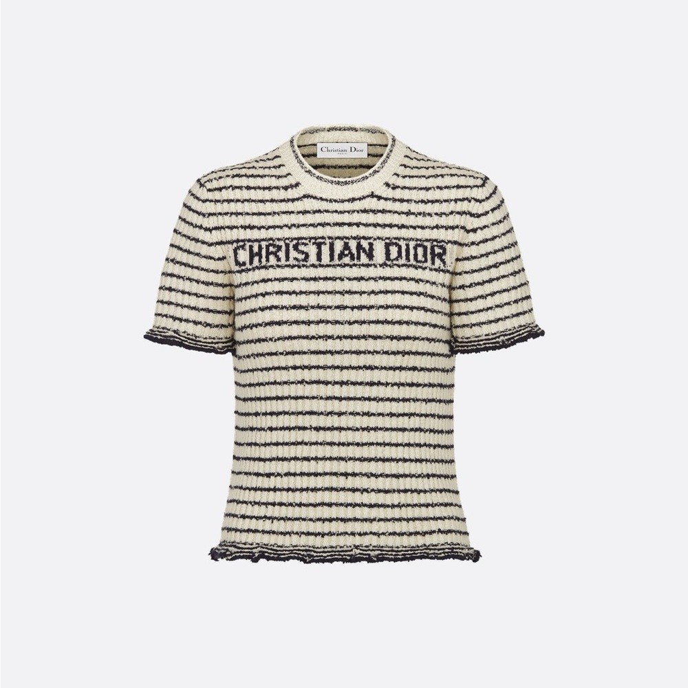 Dior Cream and Black Striped 'Christian Dior' Short Sleeve Tee
